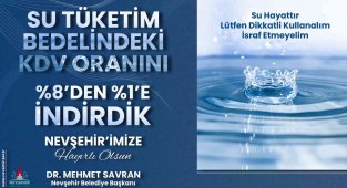 Nevşehir'de su tüketim bedelindeki KDV oranı yüzde 1'e düşürüldü